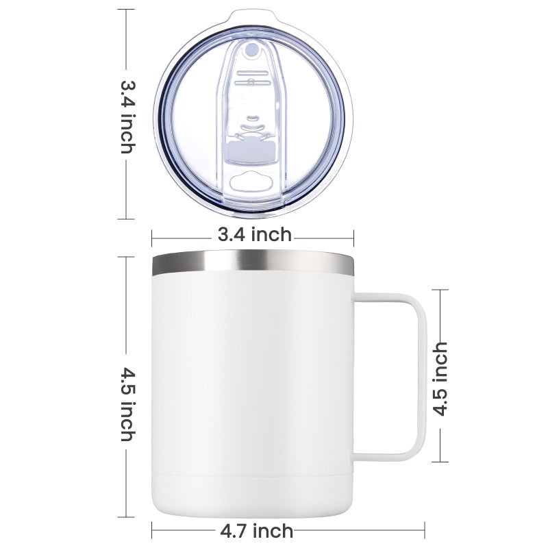 MEWAY 12oz Coffee Mug With Handle 8 Pack Bulk,Stainless Steel Insulated Travel Tumblers With Sliding Lid,Double Wall Vacuum Camping Cup for Hot & Cold Drinks Tea (White,Set of 8) - Image 4